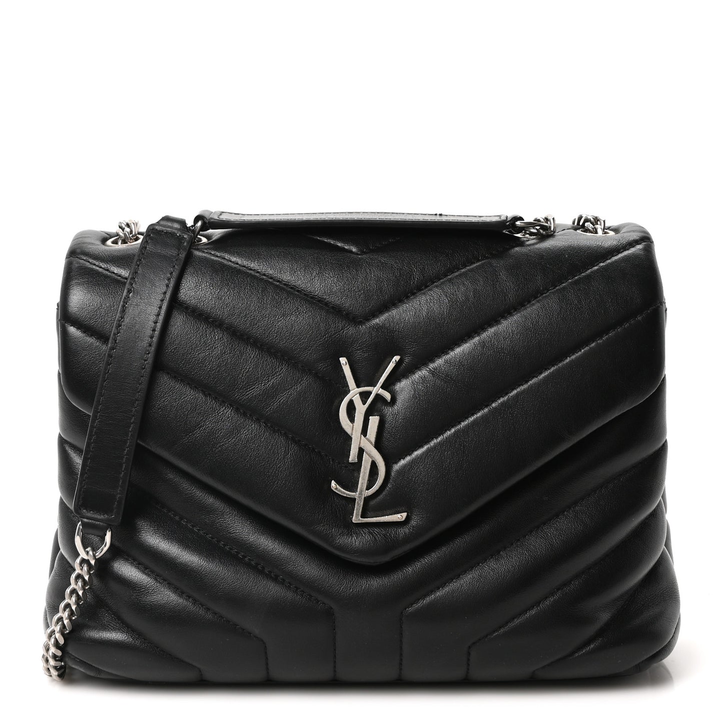 Calfskin Y Quilted Monogram Small Loulou Chain Satchel Black