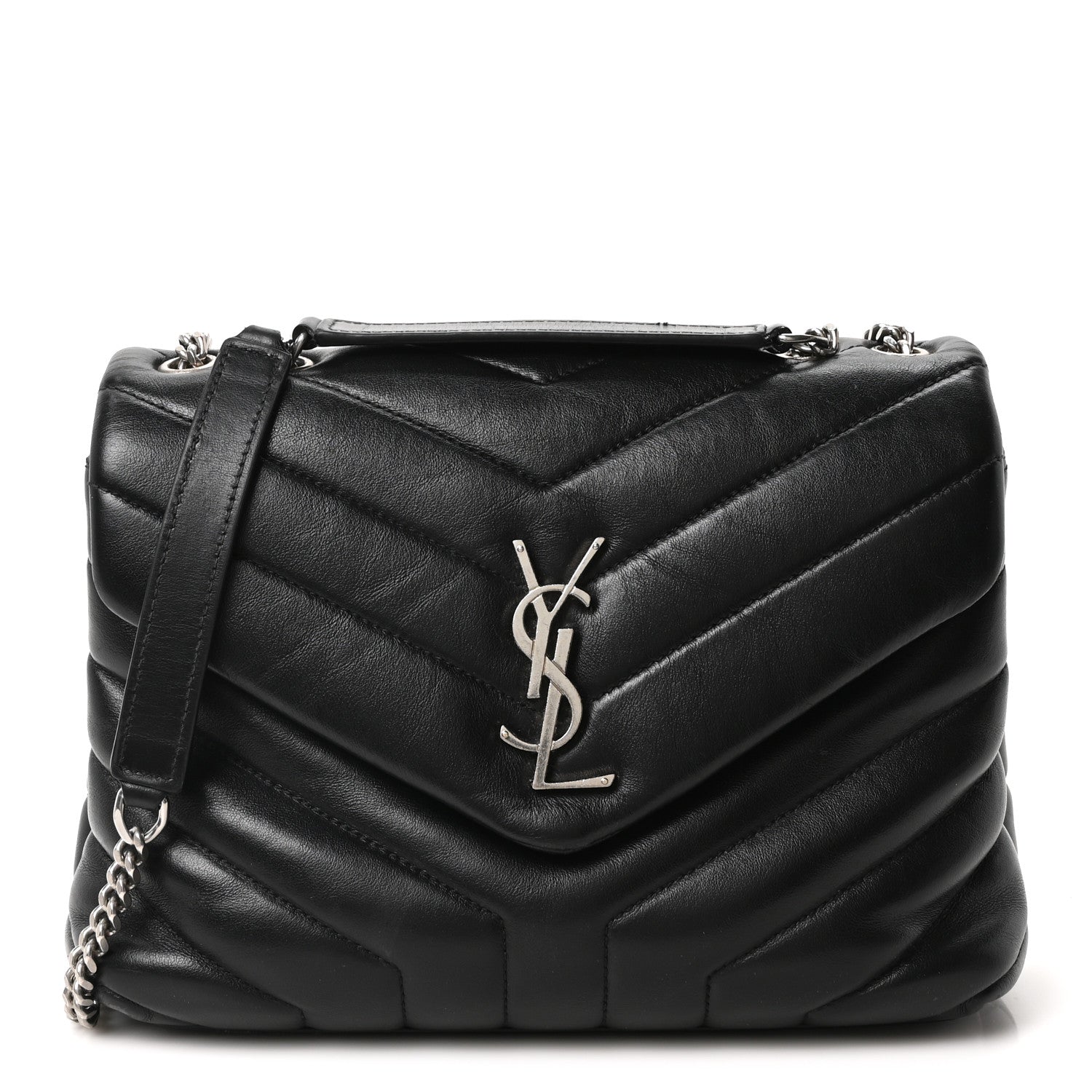 Saint Laurent Calfskin Y Quilted Monogram Small Loulou Chain Satchel Black 1 of 10