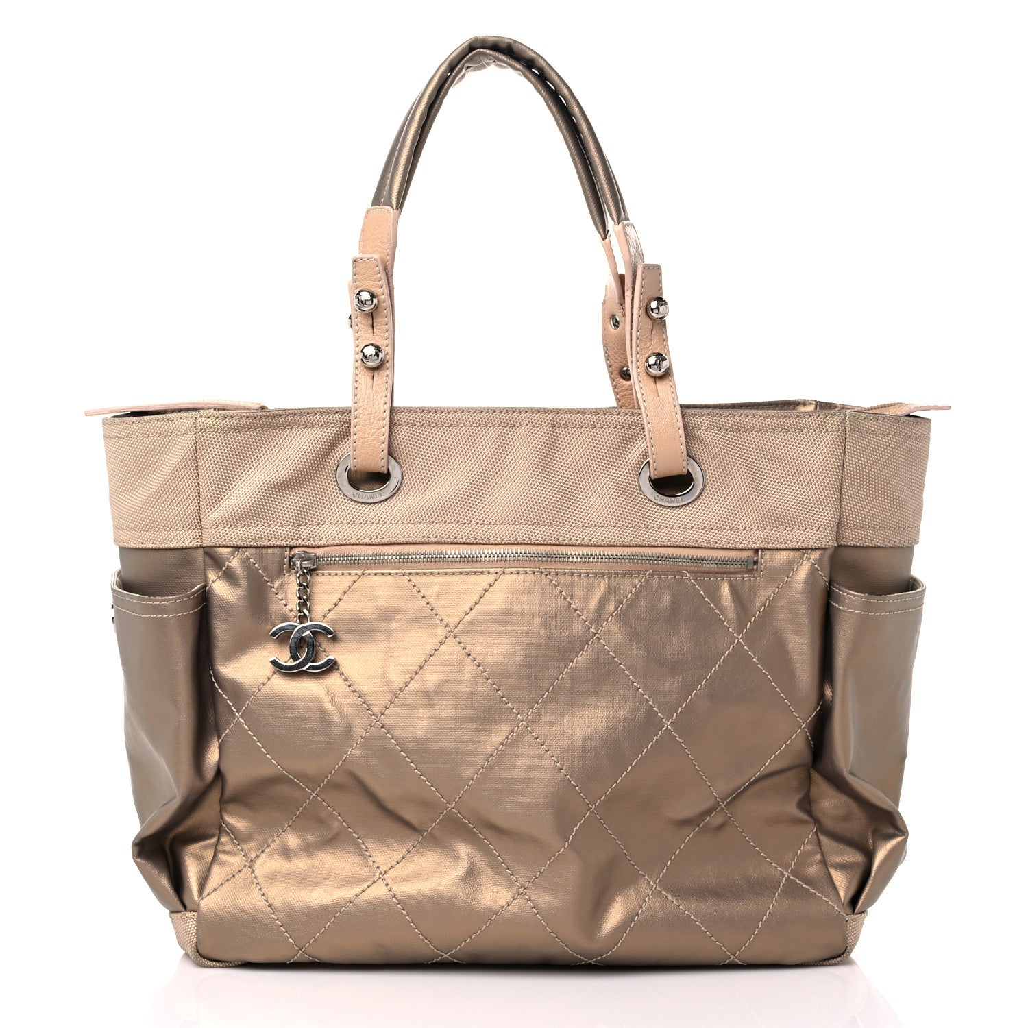 Chanel Metallic Coated Canvas Large Paris Biarritz Tote Gold 3 of 24