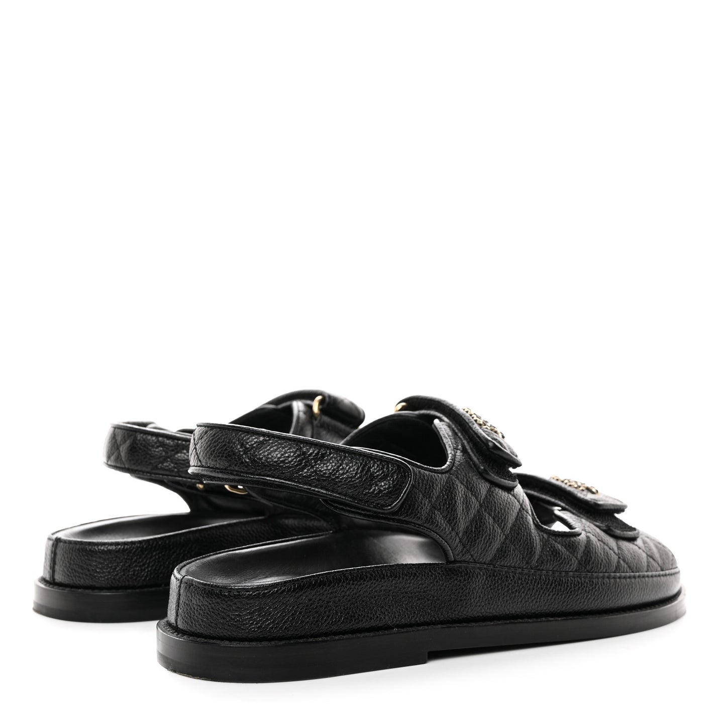 Grained Calfskin Velcro Dad Sandals 38.5 Black