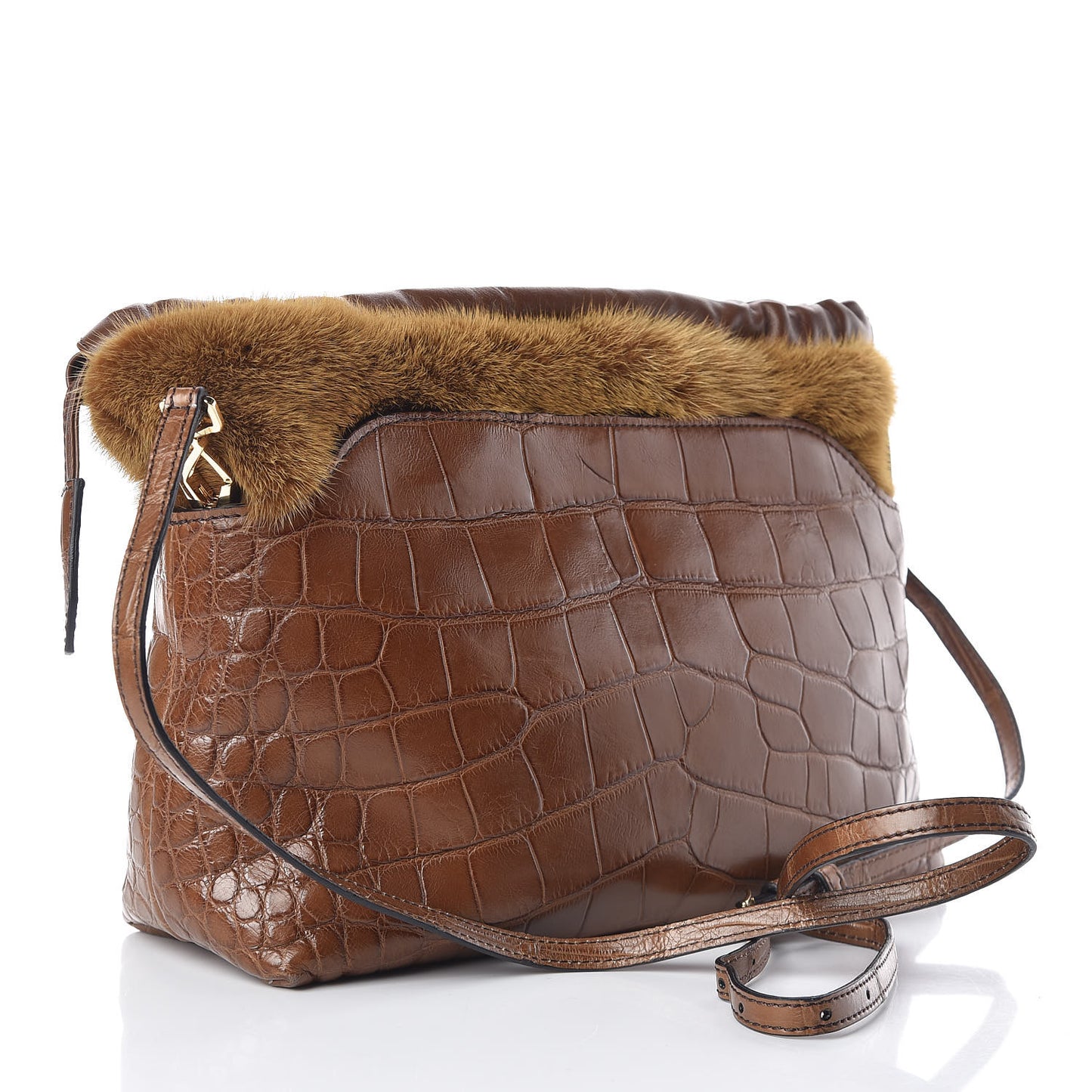 Alligator Mink Little Crush Bag Brown