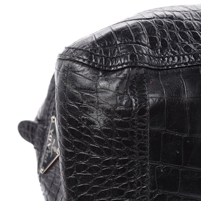 Prada Shiny Calfskin Crocodile Embossed Tote Black 9 of 17