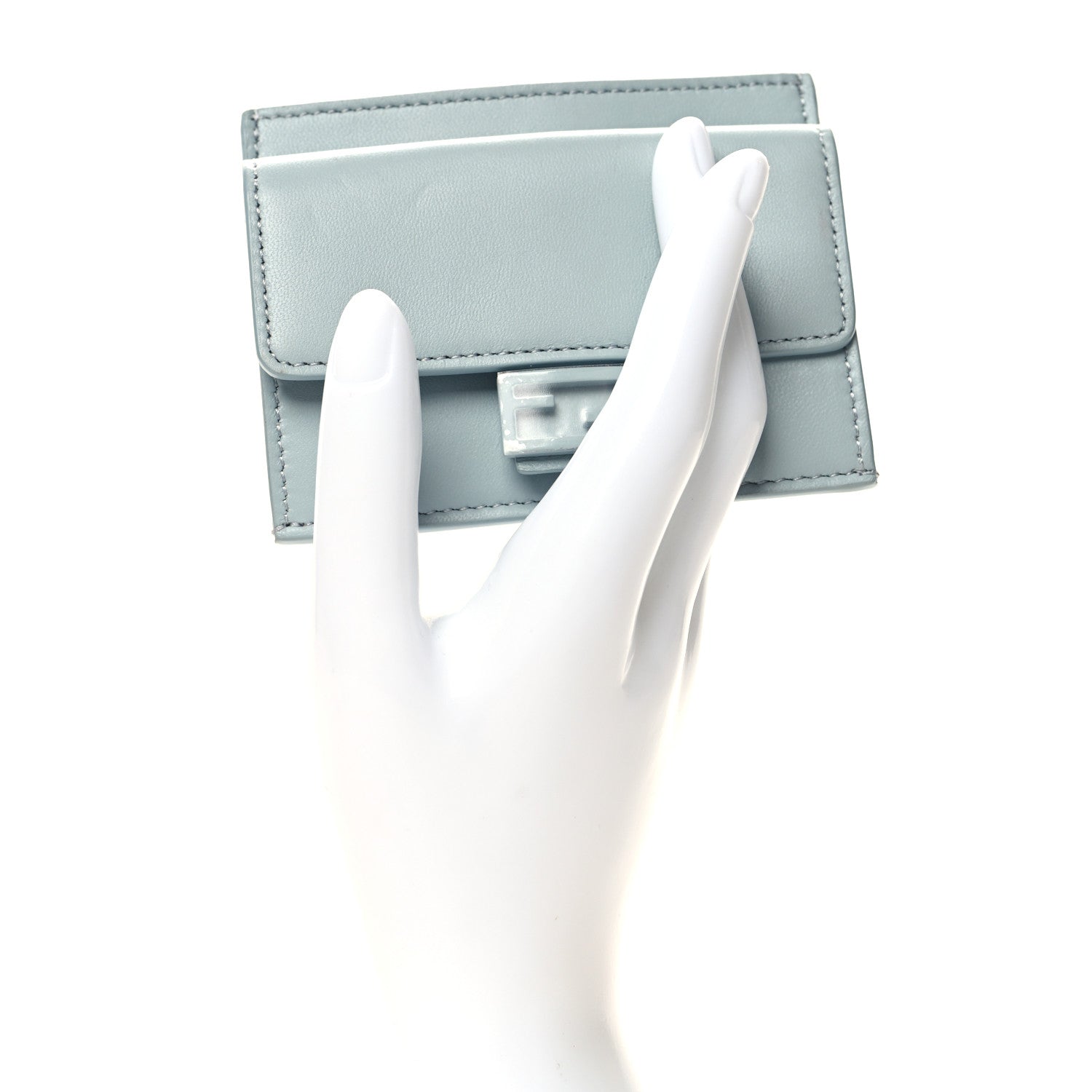 Fendi Nappa Matisse Enamel FF Diagonal Embossed Fold Over Card Holder Wallet Blue 2 of 9