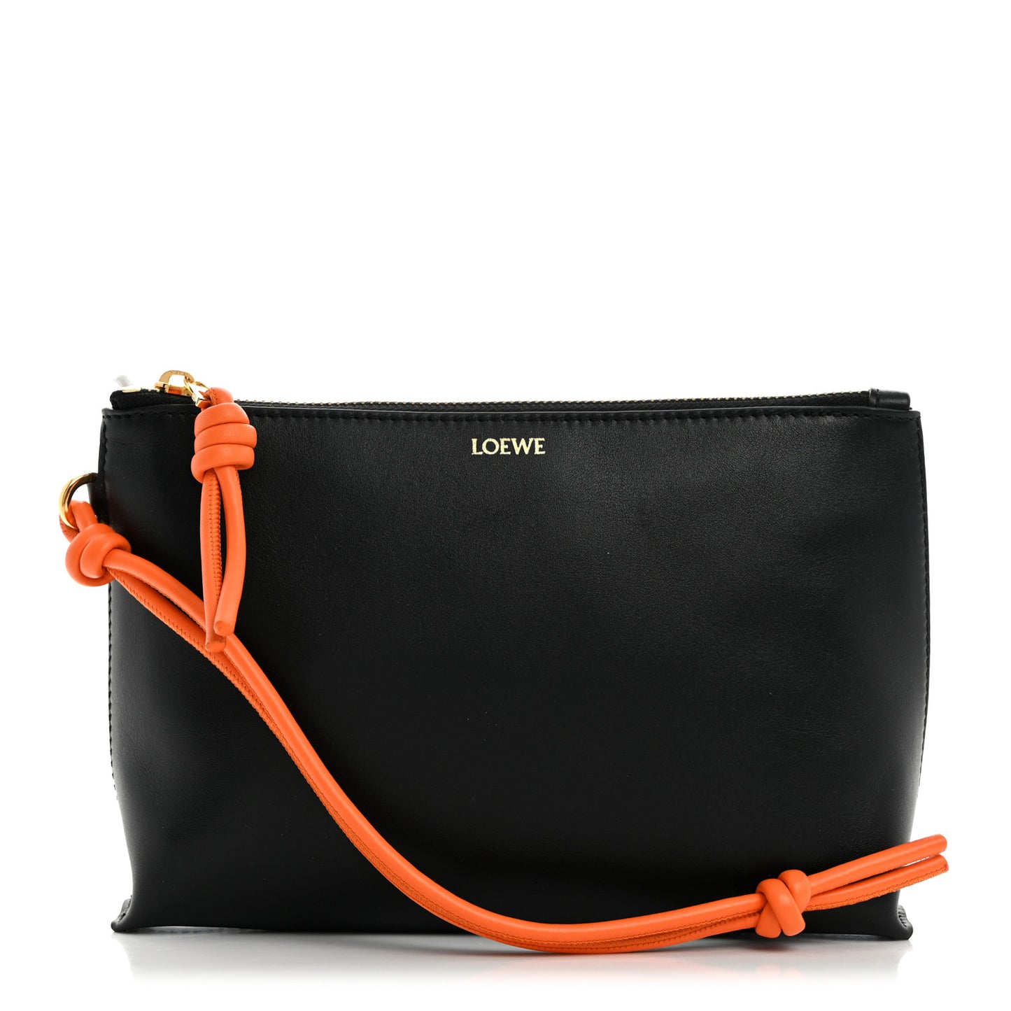Calfskin Flamenco Knot Pouch Black Bright Orange
