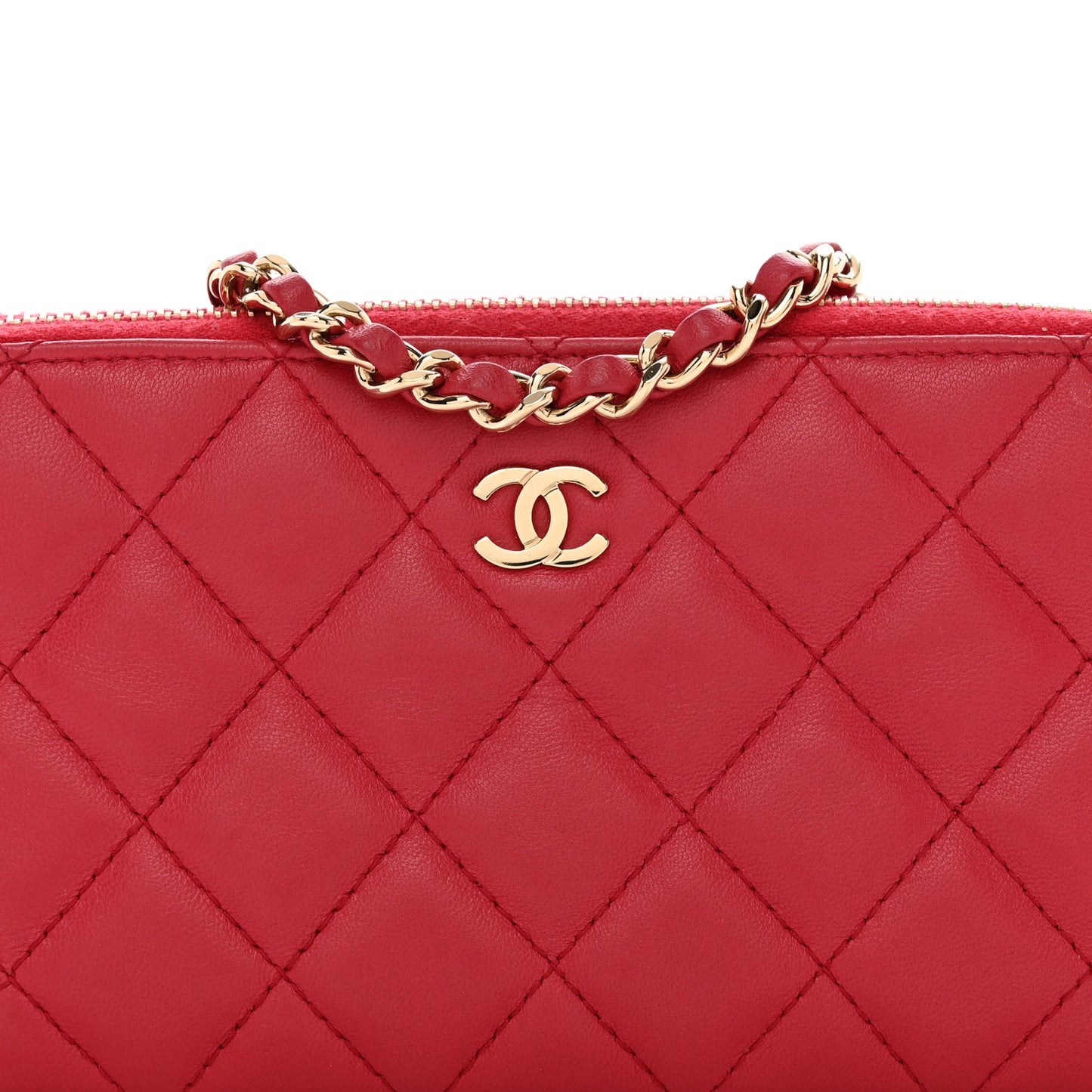 Lambskin Quilted Small Clutch With Chain Dark Pink