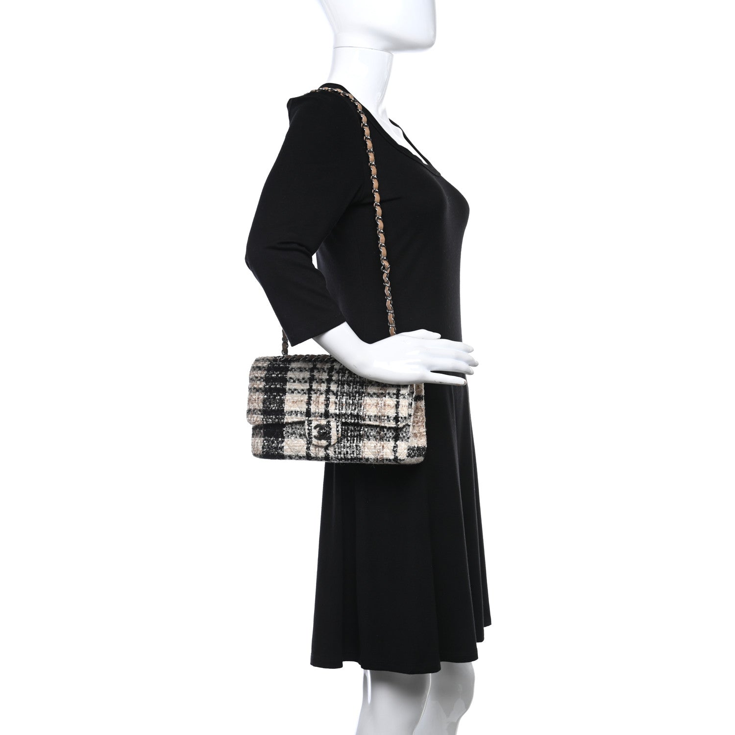 Chanel Tweed Quilted Medium Double Flap Beige White Black 2 of 12