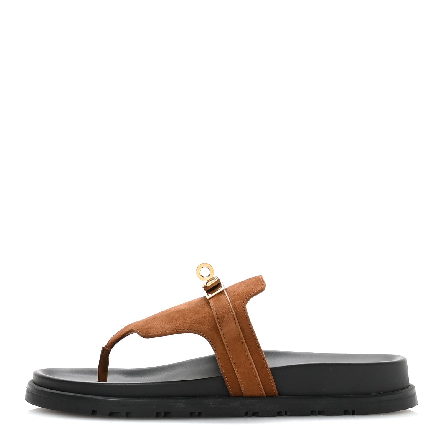 Hermes Suede Goatskin Womens Empire Sandals 37 Gold 1 of 9