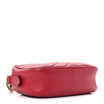 Gucci Calfskin Matelasse Mini GG Marmont Chain Shoulder Bag Hibiscus Red 4 of 13