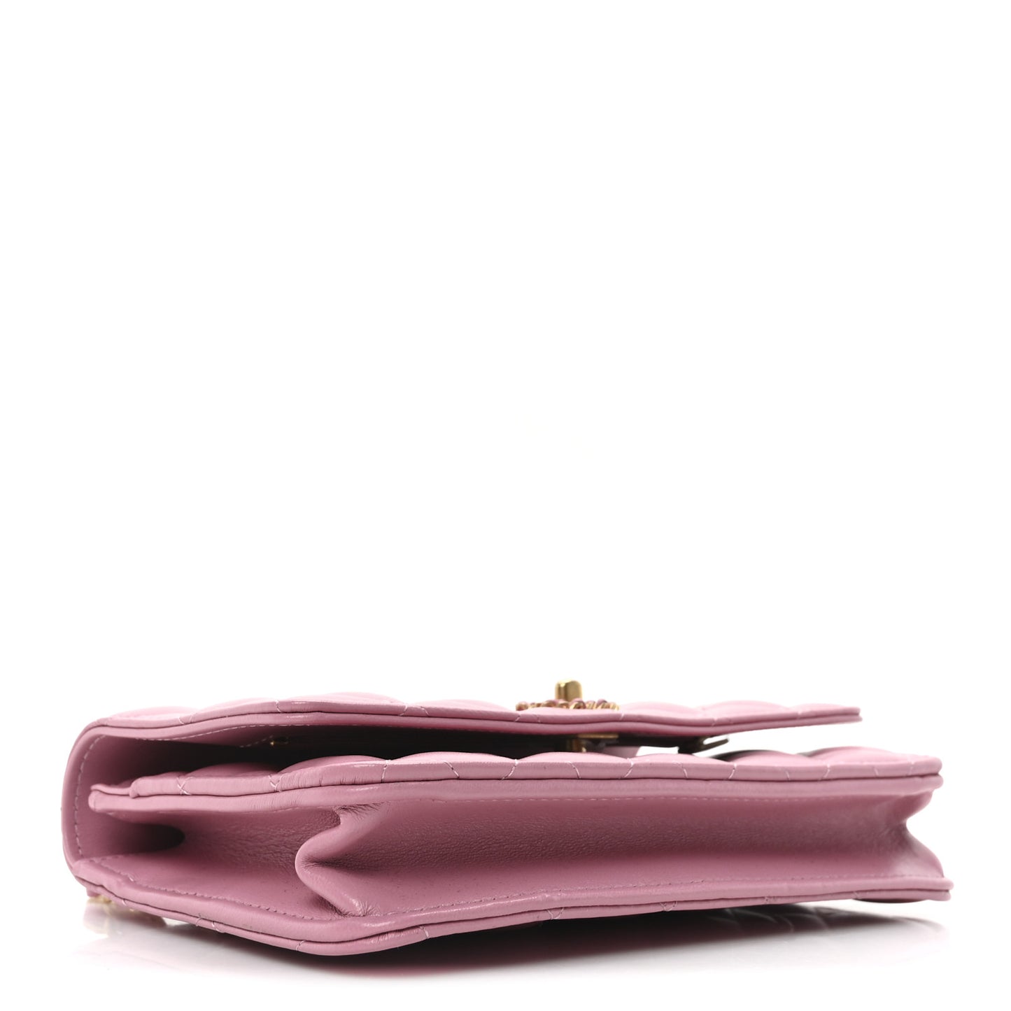 Lambskin Quilted Strass On Top Wallet On Chain Pink