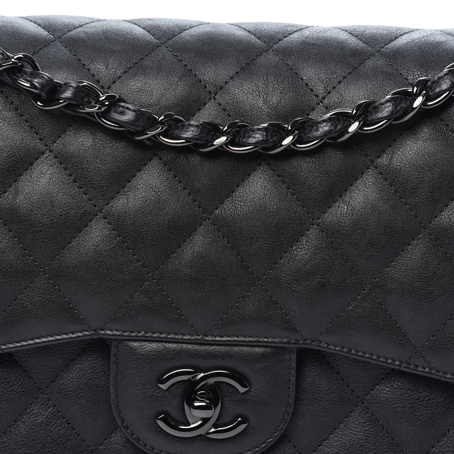 Chanel Crumpled Calfskin Quilted Jumbo Double Flap So Black 11 of 12