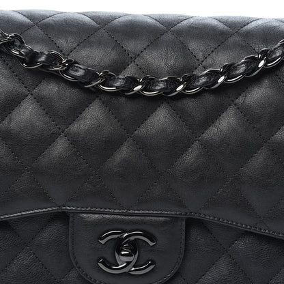 Chanel Crumpled Calfskin Quilted Jumbo Double Flap So Black 11 of 12