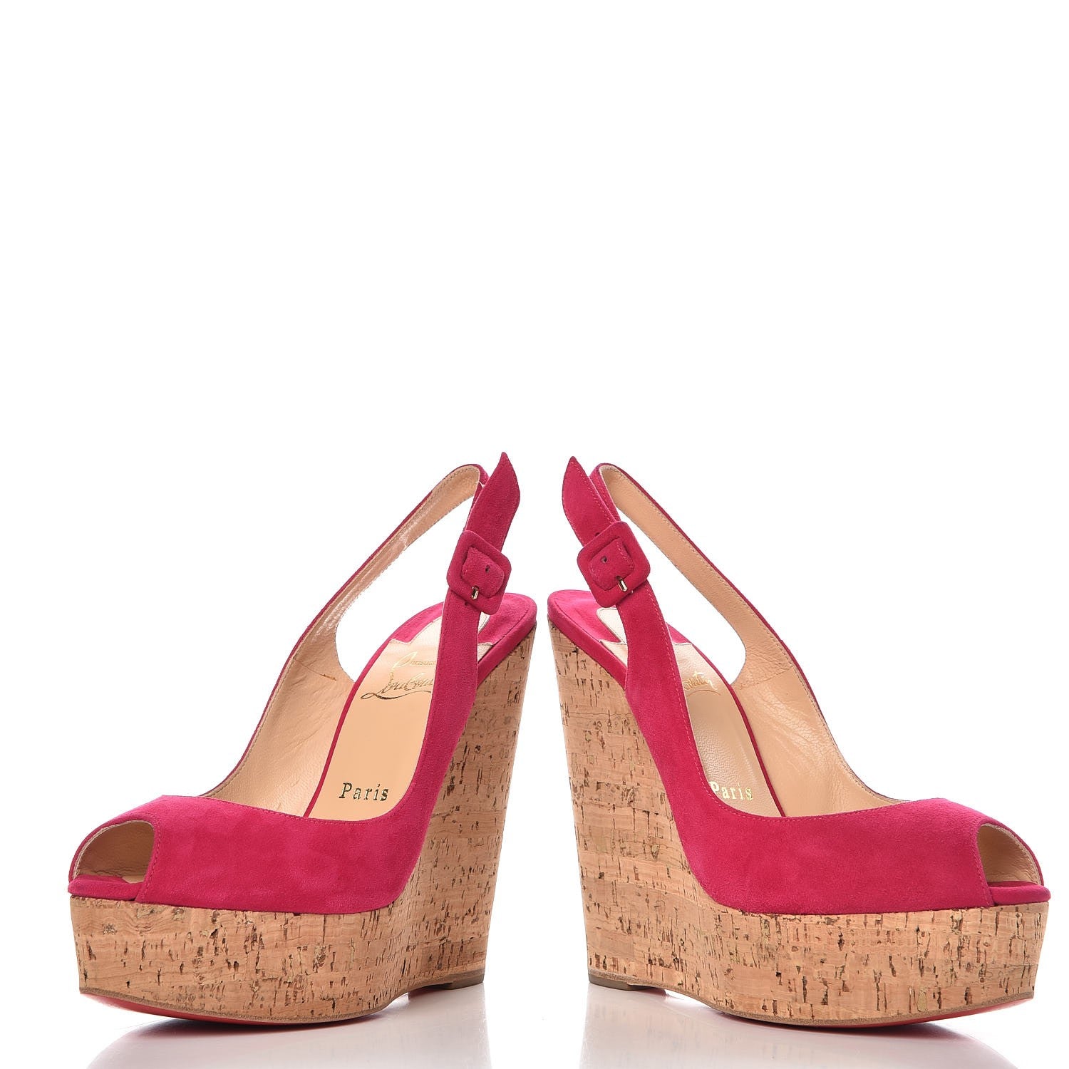 Christian Louboutin Suede Cork Une Plume Sling 140 Wedges 37 Cyclamen 6 of 12