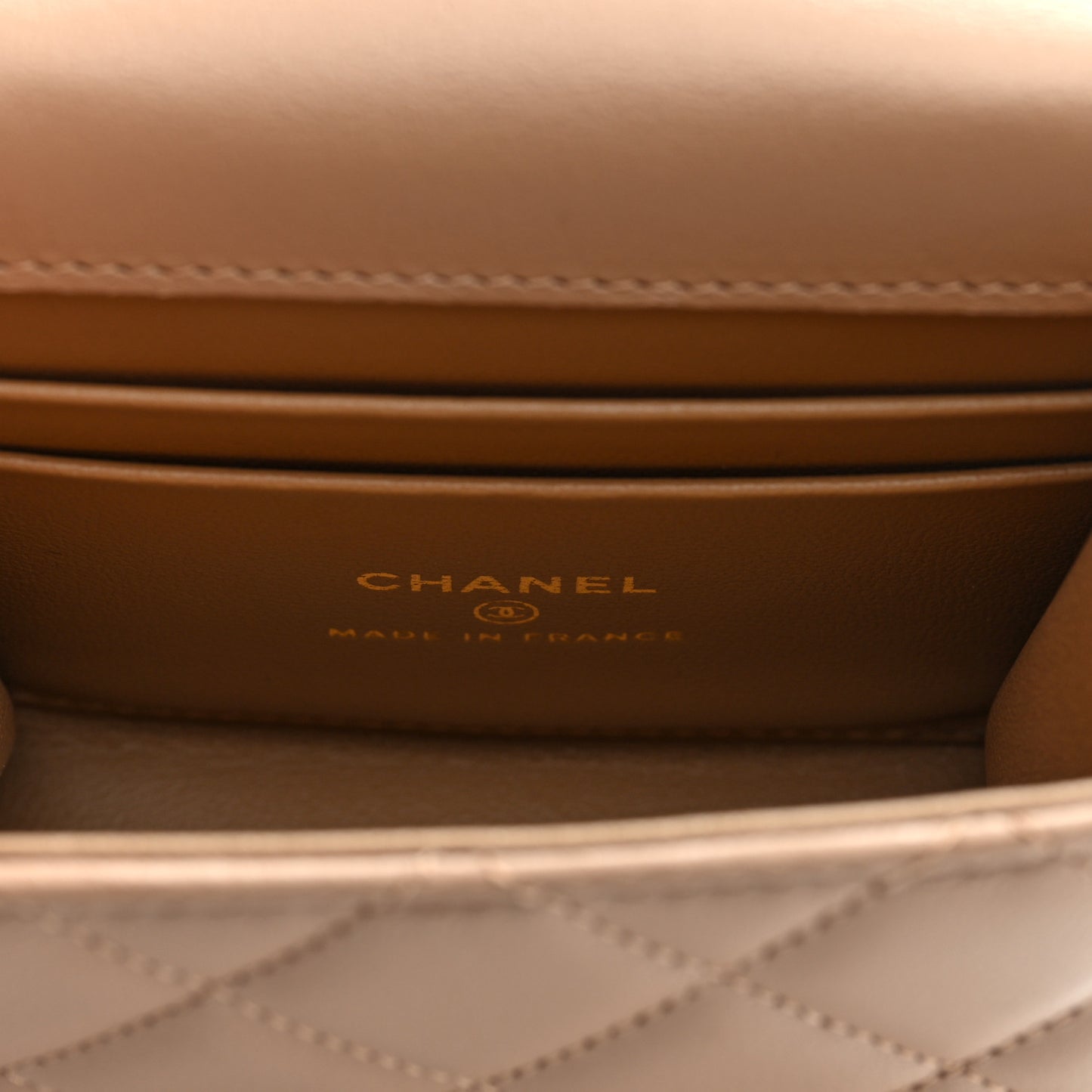Lambskin Quilted Top Handle Flap Clutch With Chain Beige