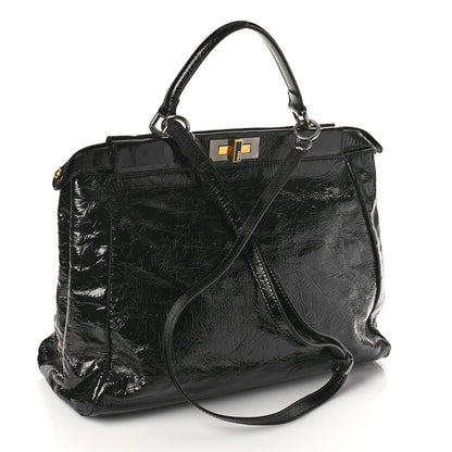 Fendi Patent Large Peekaboo Iconic Satchel Black 3 of 9