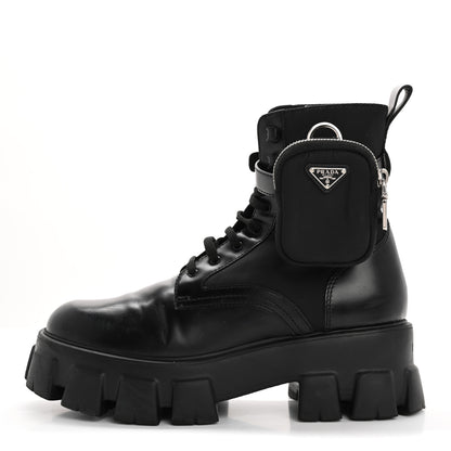 Prada Spazzolato Rois Re-Nylon Metal Triangle Logo Monolith Pouch Pocket 55mm Boots 41 Black 1 of 12