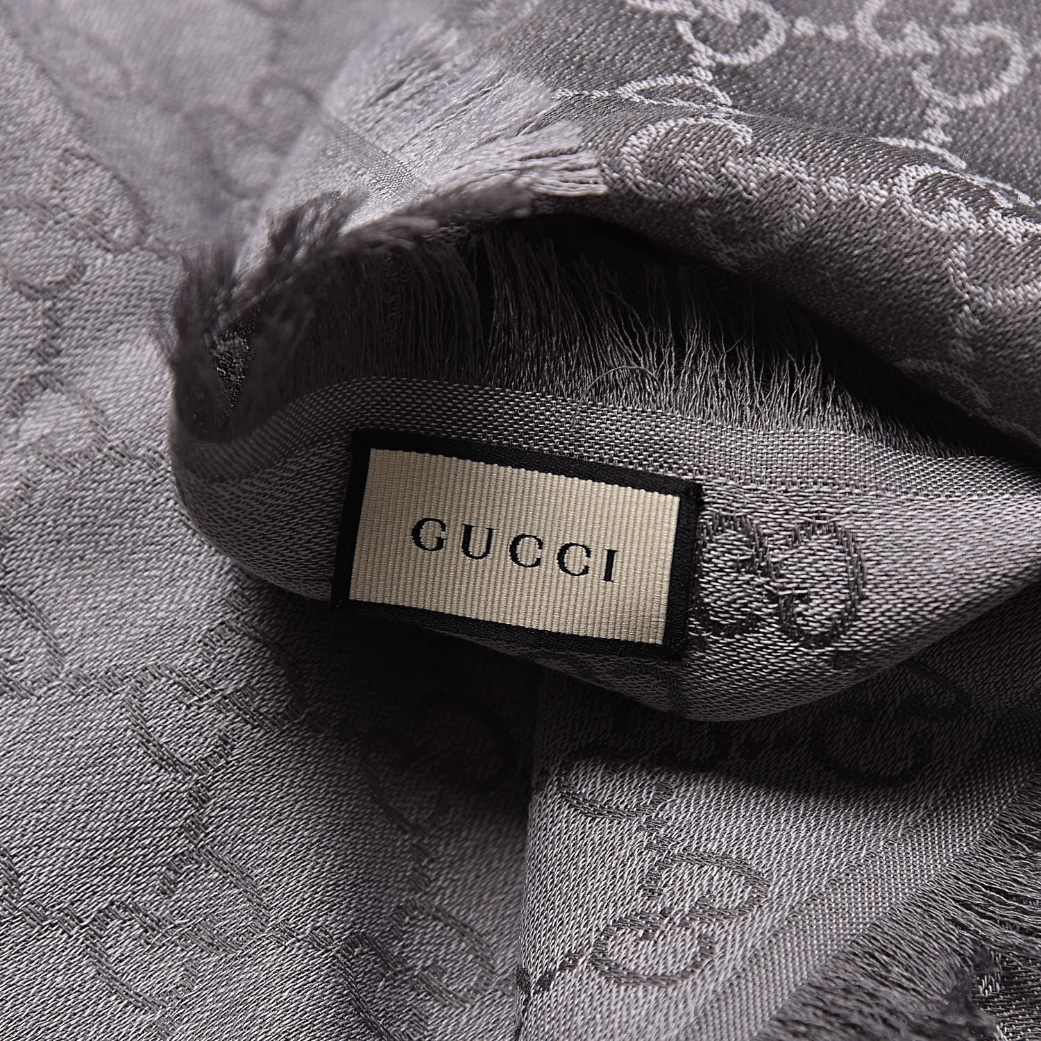 Gucci Wool Silk Monogram GGWeb Fringe Shawl Pearl Medium Grey 3 of 4