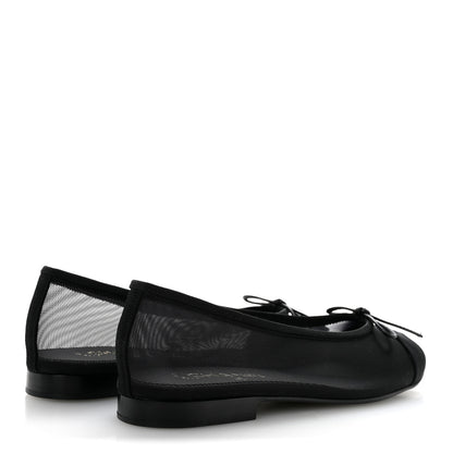 Chanel Mesh Grosgrain CC Cap Toe Ballerina Flats 37 Black 5 of 10