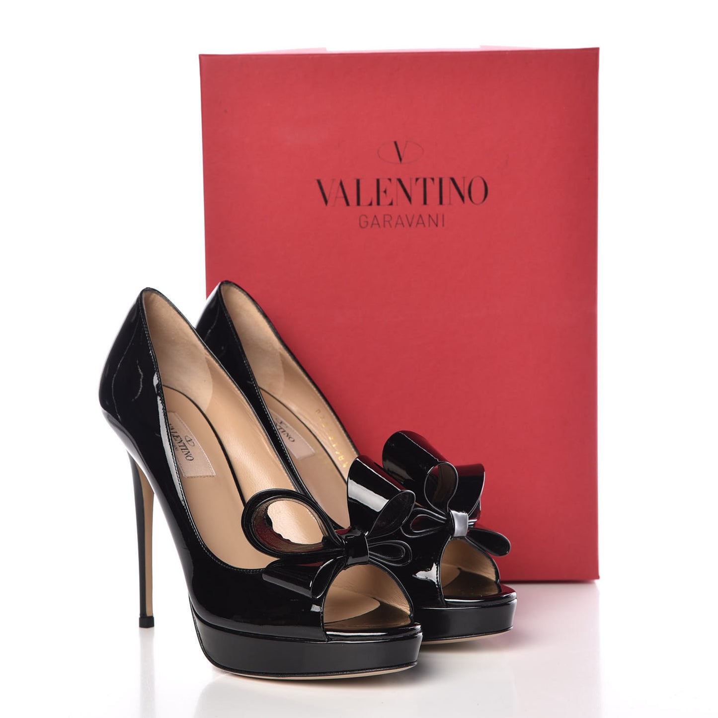 Patent Couture Bow Peep Toe 30/125mm Platform Pumps 38.5 Black