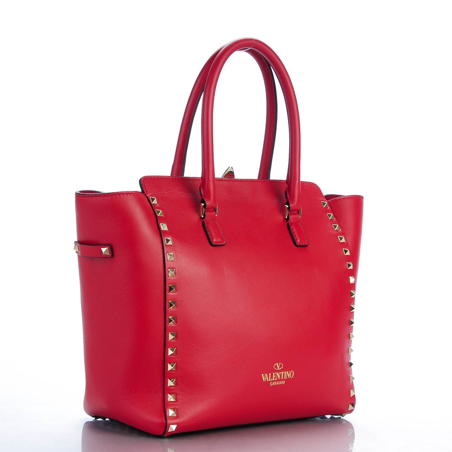 Vitello Rockstud Double Handle Tote Rosso Valentino