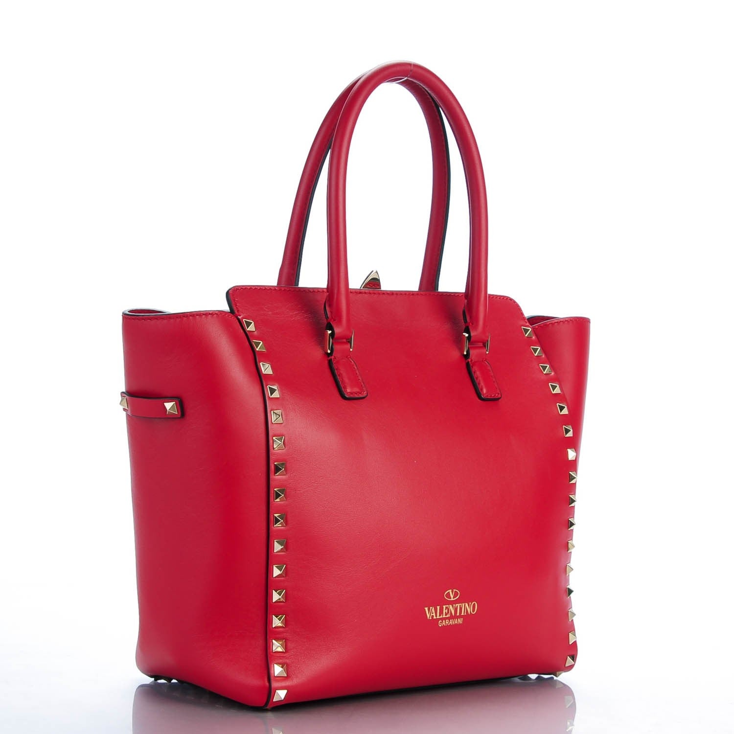 Valentino Garavani Vitello Rockstud Double Handle Tote Rosso Valentino 3 of 9