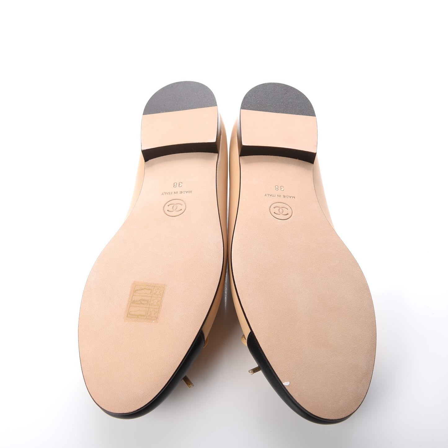Lambskin Cap Toe CC Ballerina Flats 38 Beige Black