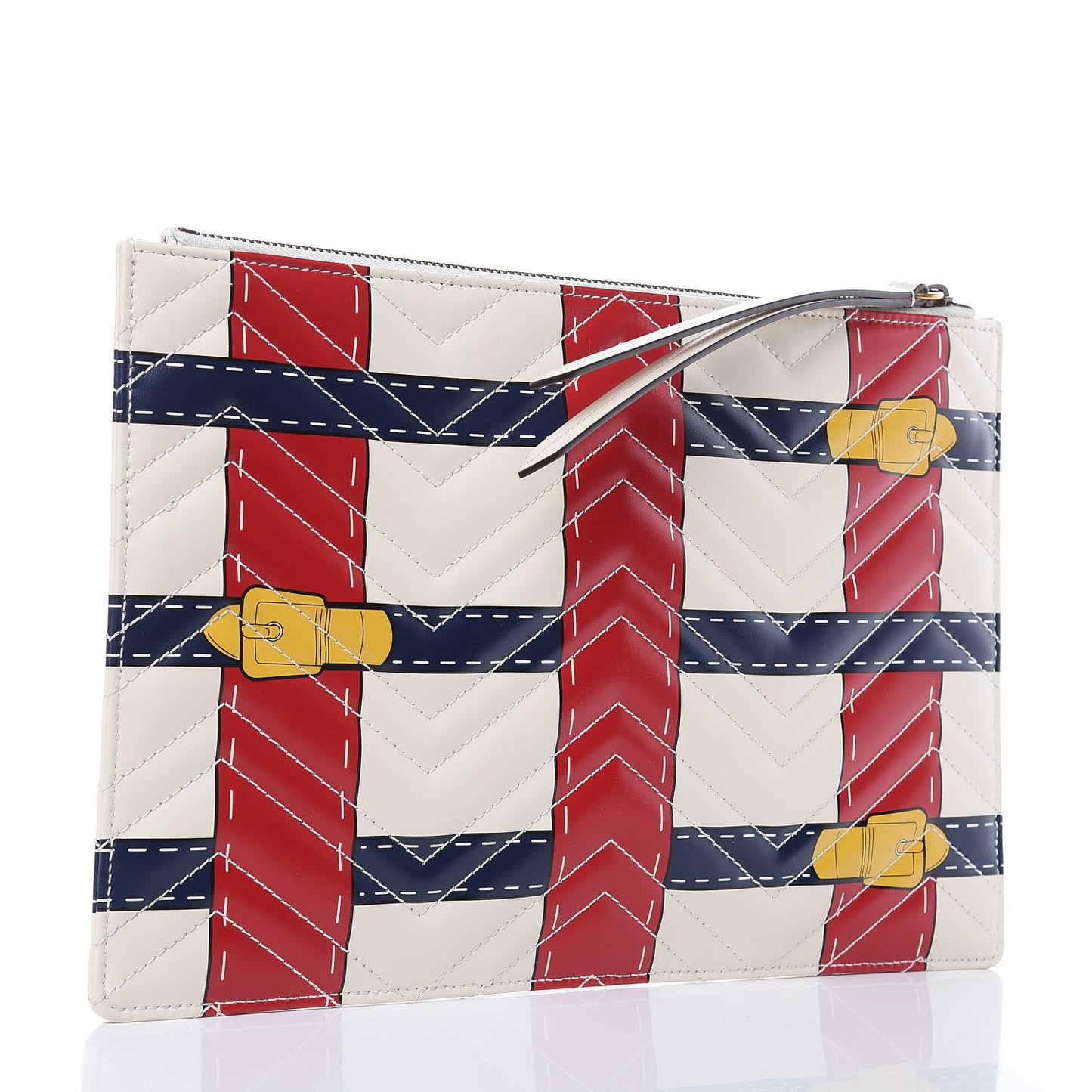 Calfskin Matelasse Trompe L'Oeil Print GG Marmont Zip Pouch White