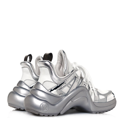 Louis Vuitton Metallic Calfskin Technical Nylon LV Archlight Sneakers 38 White Silver 4 of 8