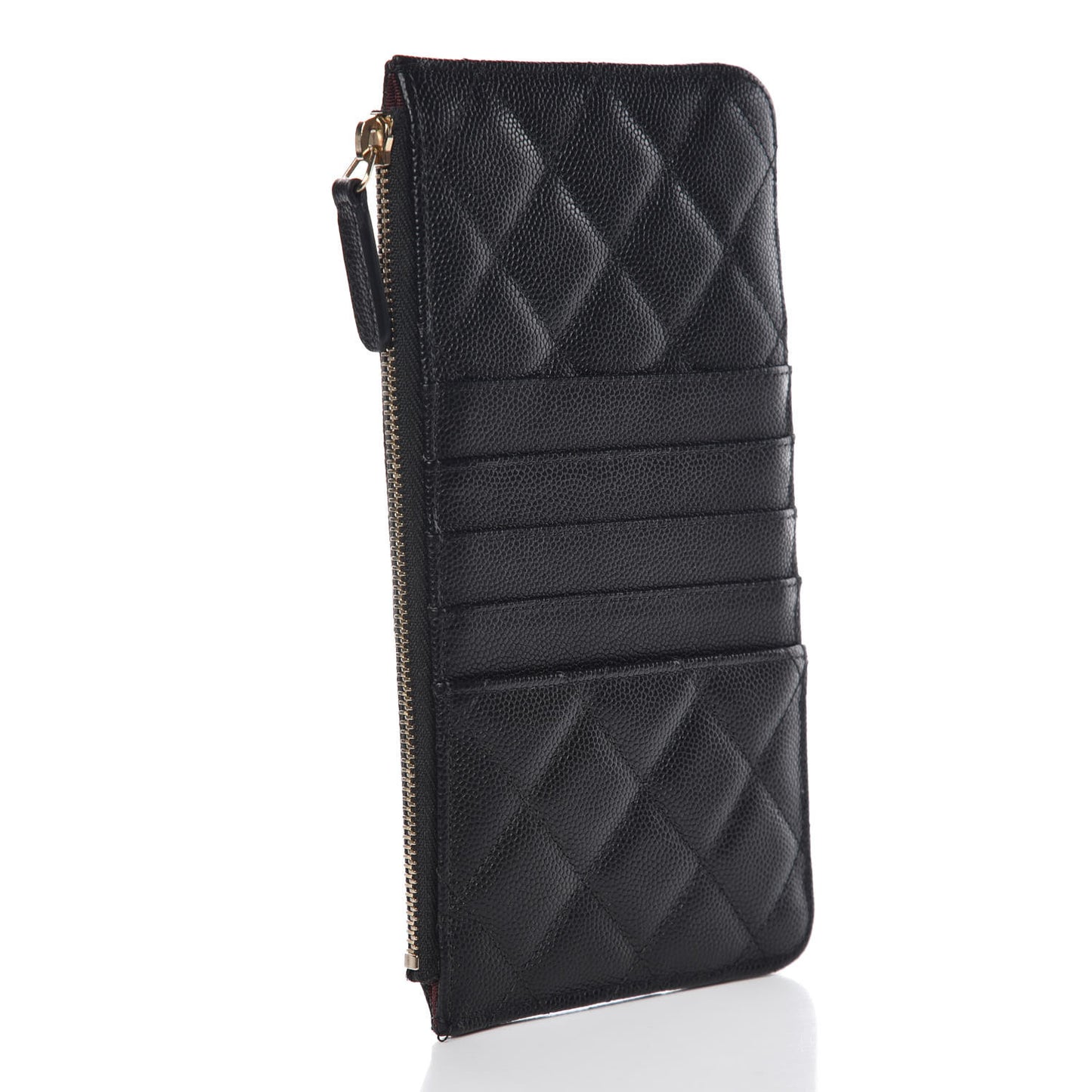 Caviar Quilted Classic Flat Wallet Pouch Black