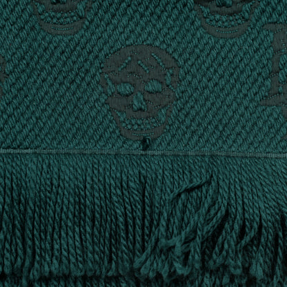 Alexander McQueen Wool Large Reversible Skull Scarf Blue Green 5 of 5
