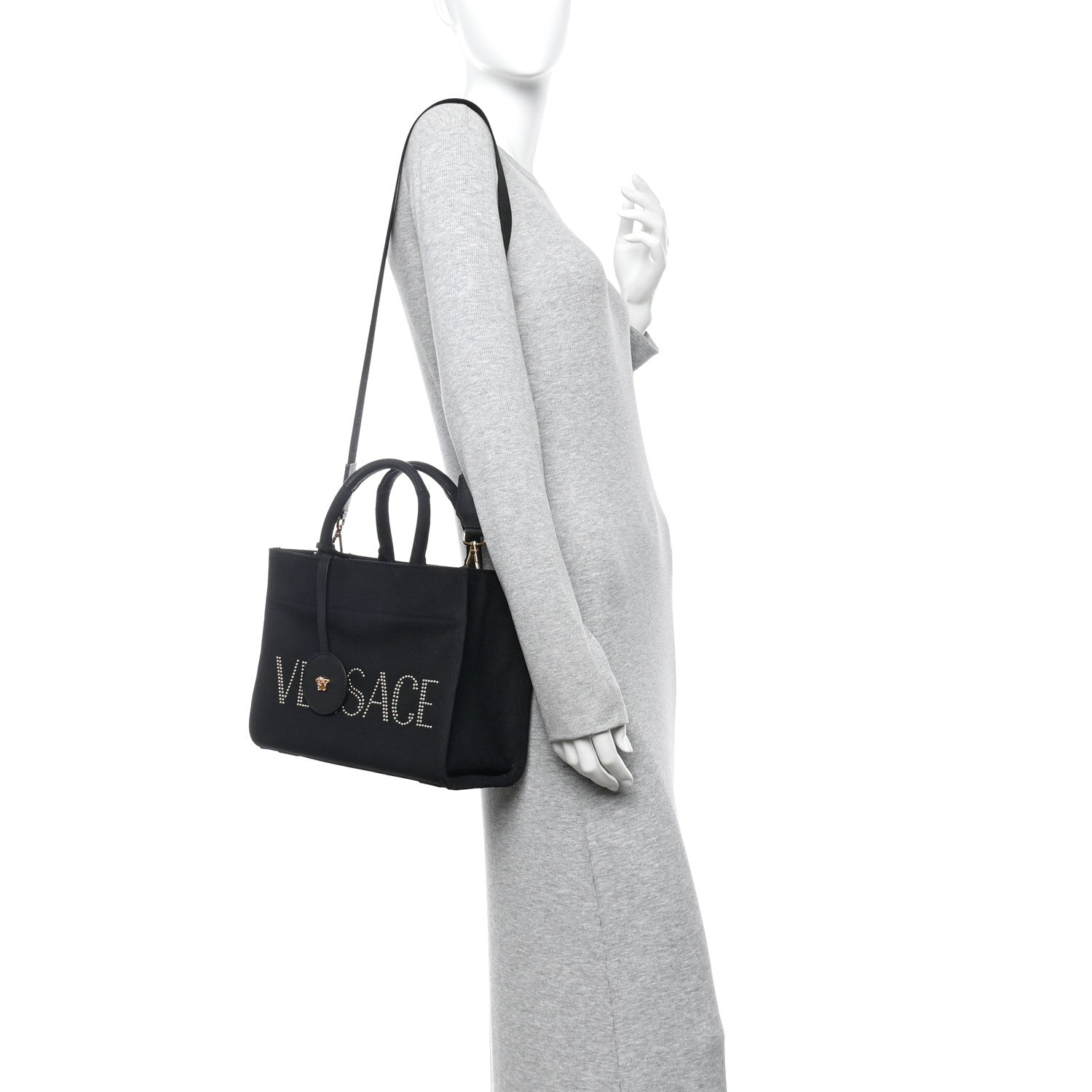 Versace Canvas Studded Small Logo Tote Bag Black 2 of 11