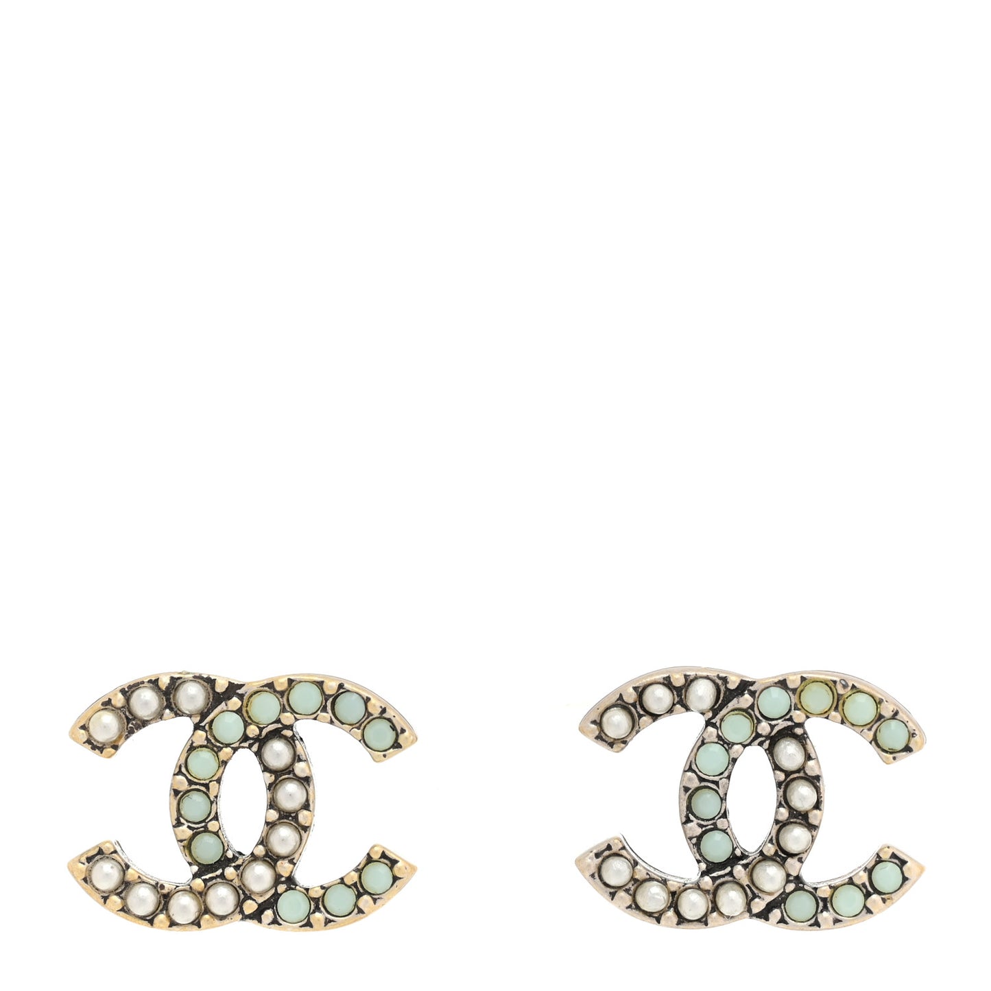 Ruthenium Pearl Pearl CC Earrings Silver Green