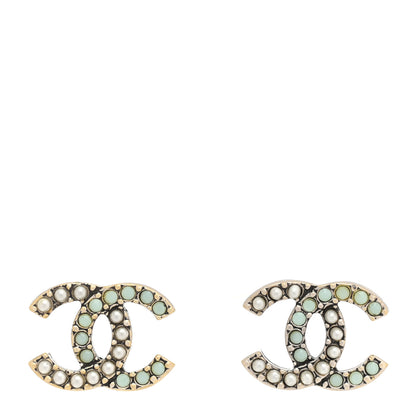 Chanel Ruthenium Pearl Pearl CC Earrings Silver Green 1 of 10