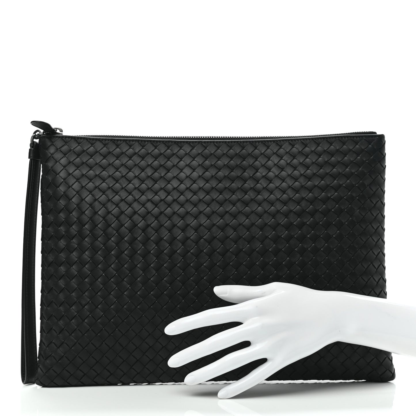 Nappa Intrecciato Large Zip Pouch Black