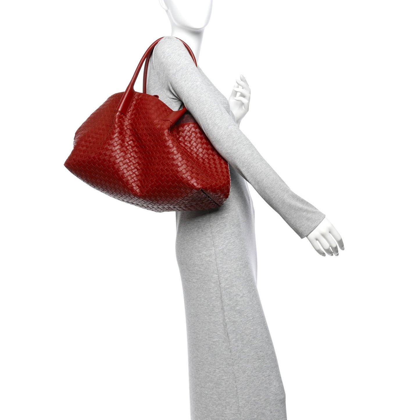 Calfskin Intrecciato Large Pinacoteca Reversible Tote Rust Deep Mahogany