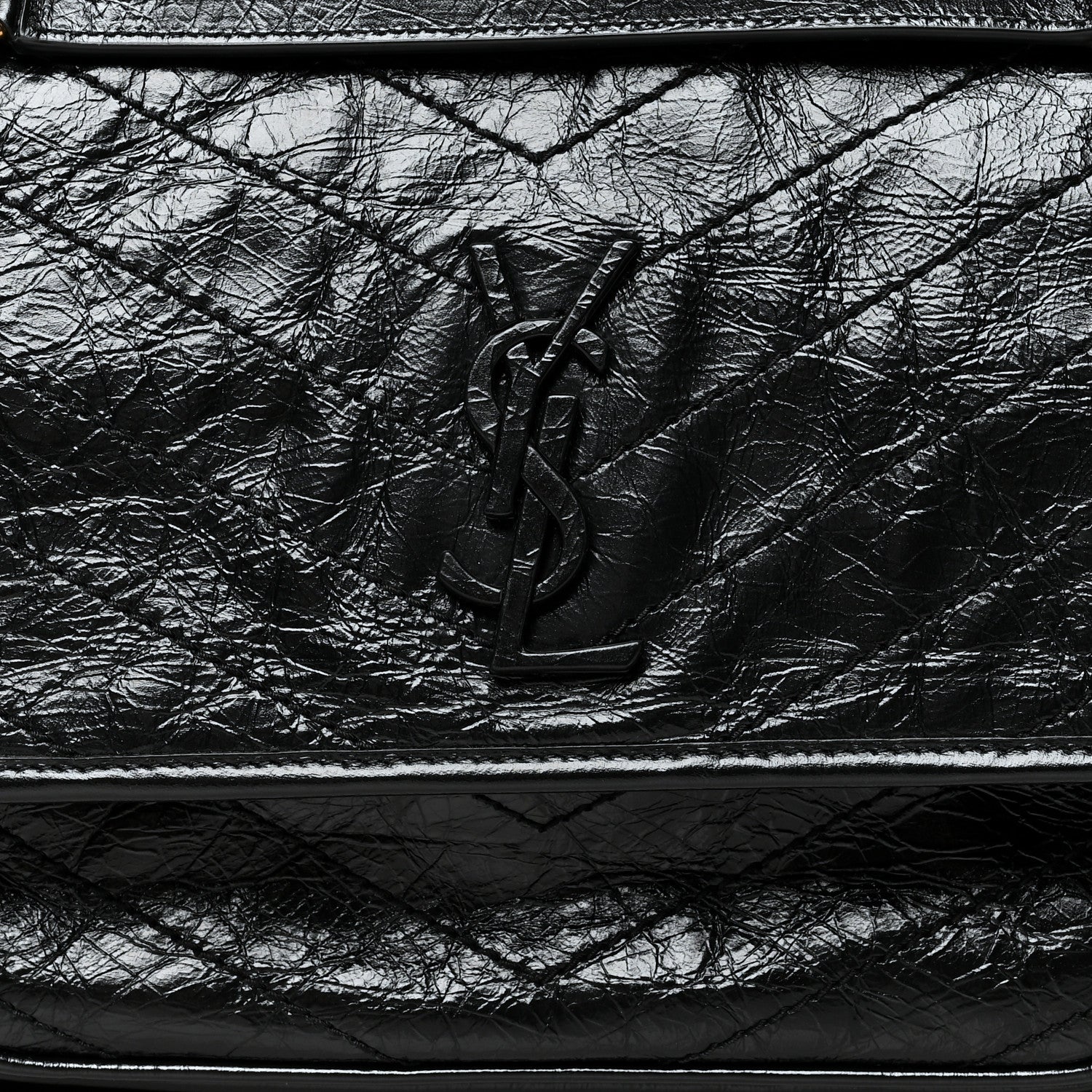 Saint Laurent Crinkled Calfskin Matelasse Monogram Medium Niki Chain Satchel Black 9 of 11