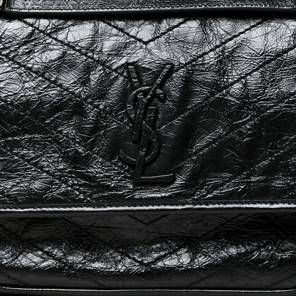 Saint Laurent Crinkled Calfskin Matelasse Monogram Medium Niki Chain Satchel Black 9 of 11