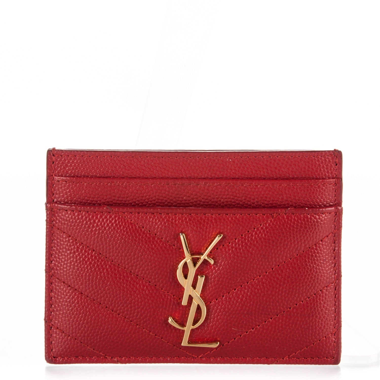Saint Laurent Grain De Poudre Matelasse Chevron Card Case New Red 1 of 6