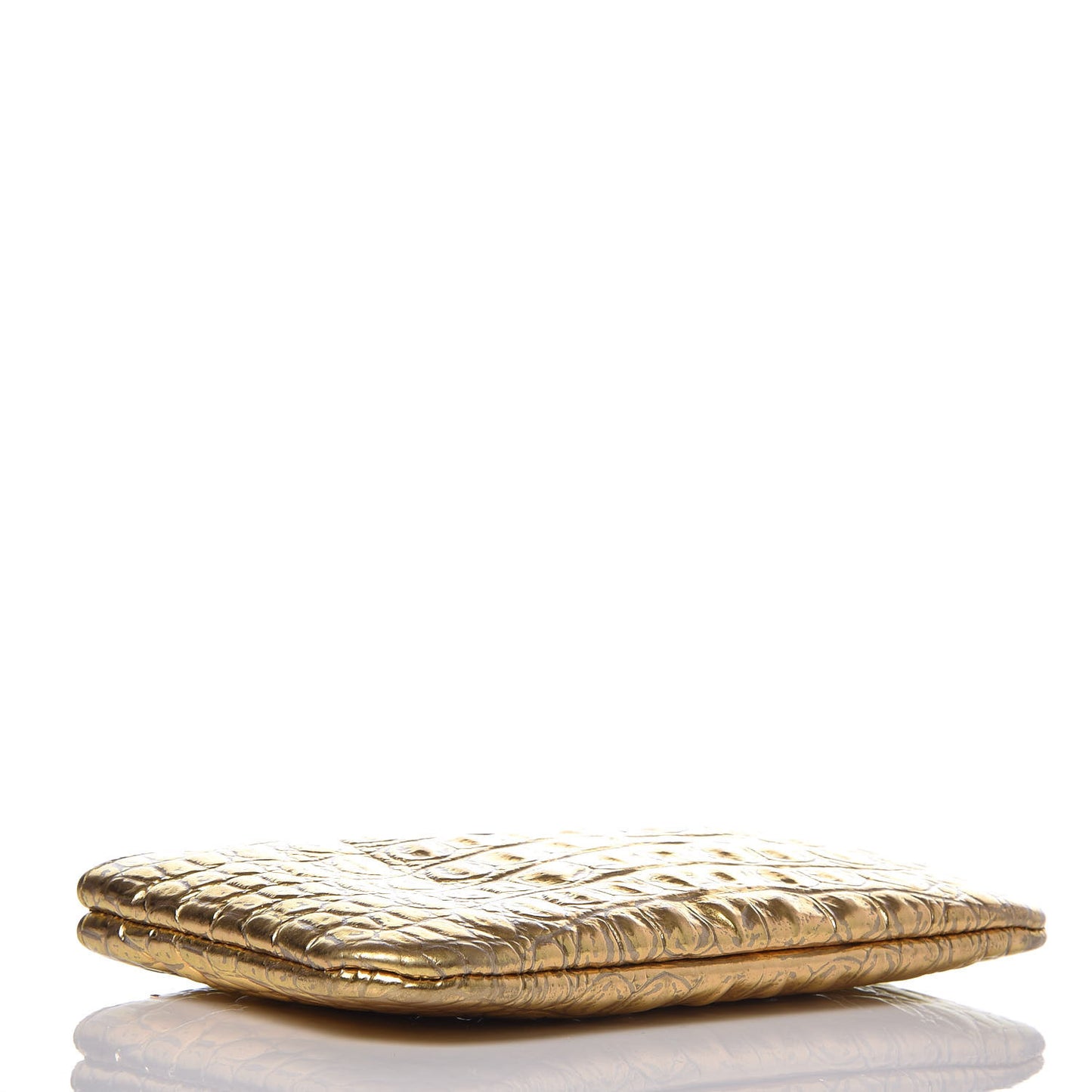 Metallic Calfskin Crocodile Embossed Cocodile Small Cosmetic Case Gold