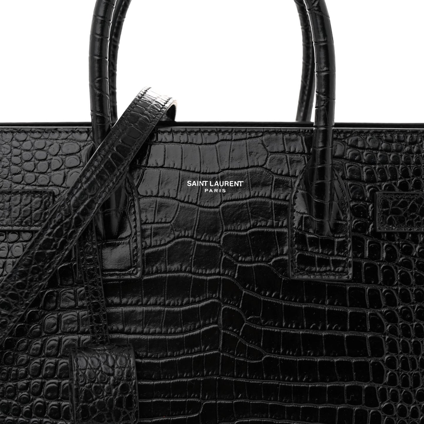 Calfskin Crocodile Embossed Baby Sac De Jour Black