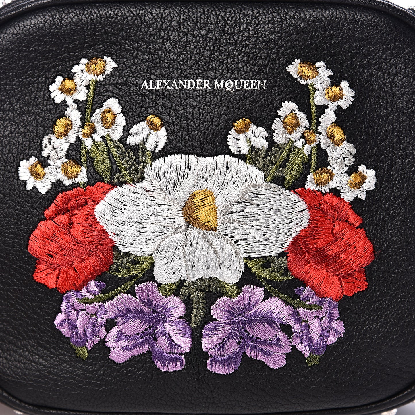 Calfskin Studded Embroidered Mini Camera Bag Black
