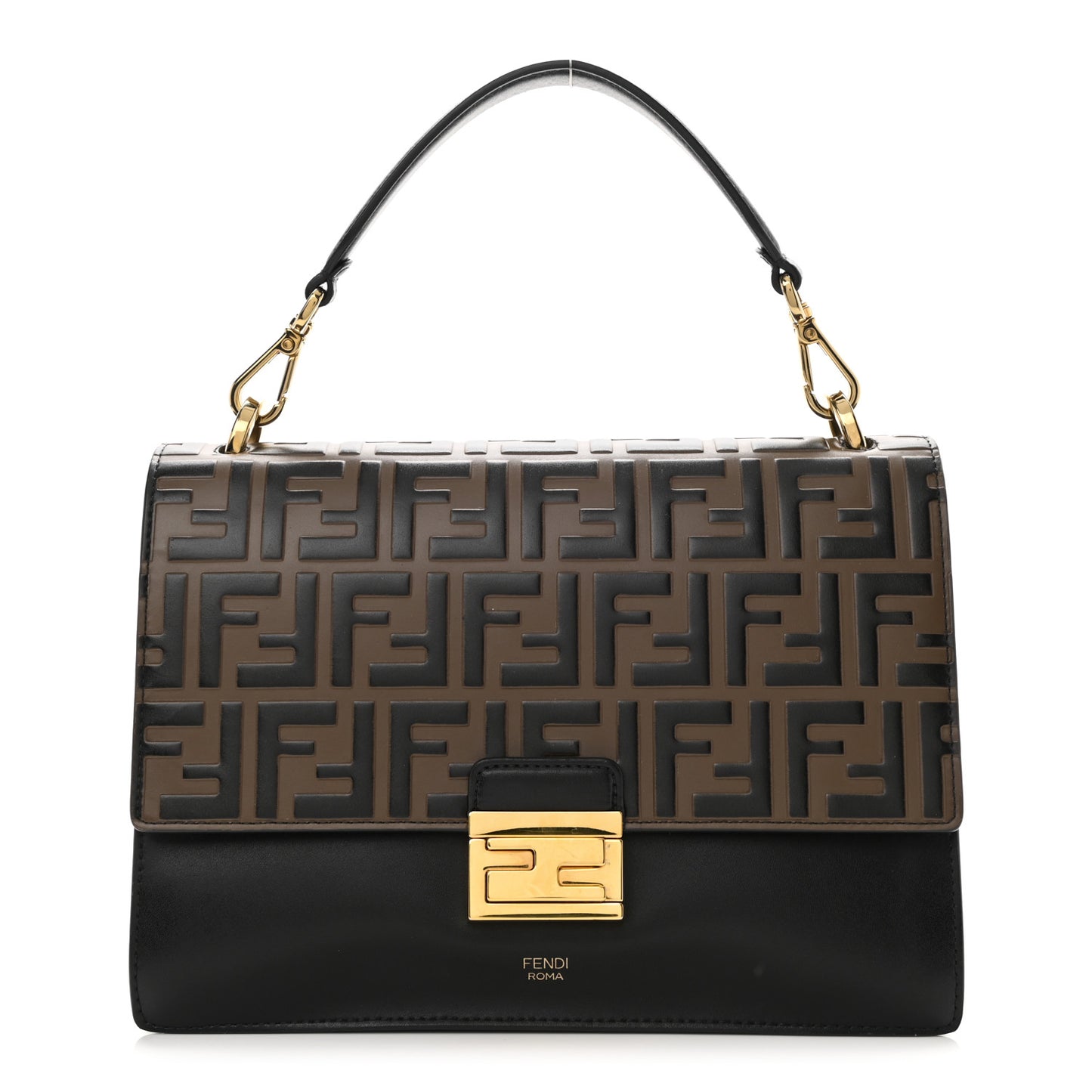 Vitello Liberty Bi-Color FF 1974 Embossed Kan U Shoulder Bag Black Maya