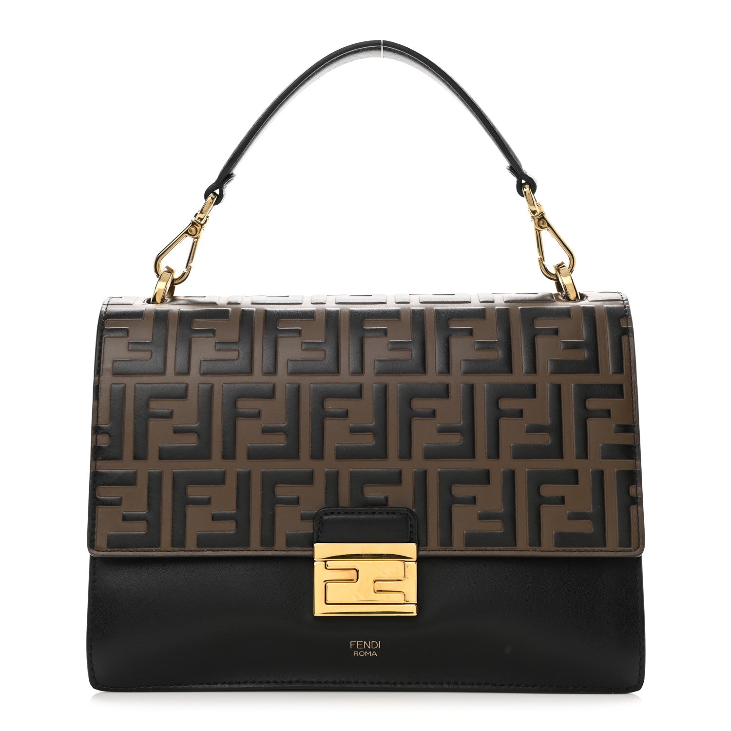 Fendi Vitello Liberty Bi-Color FF 1974 Embossed Kan U Shoulder Bag Black Maya 1 of 10