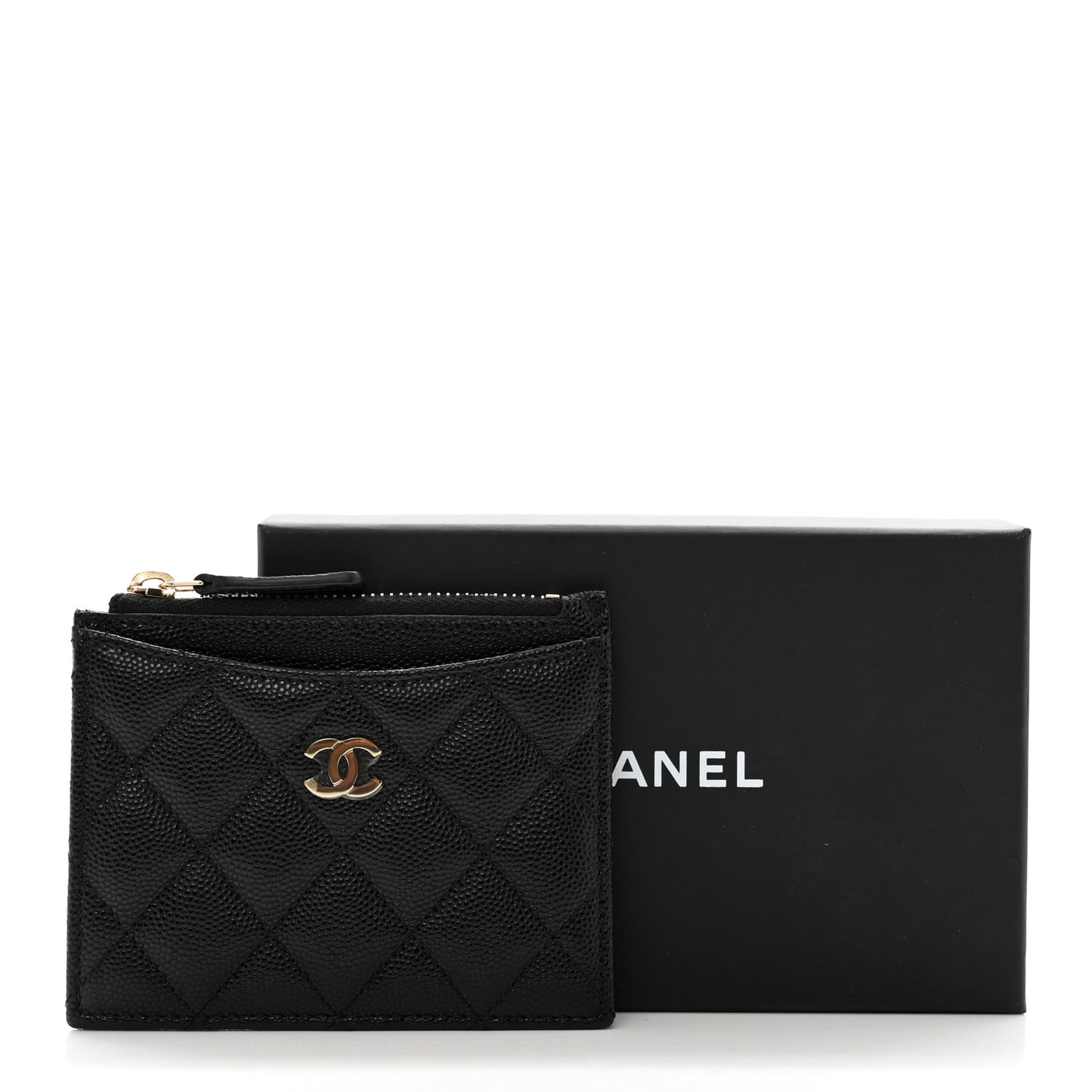 Caviar Quilted CC Zip Card Holder Black