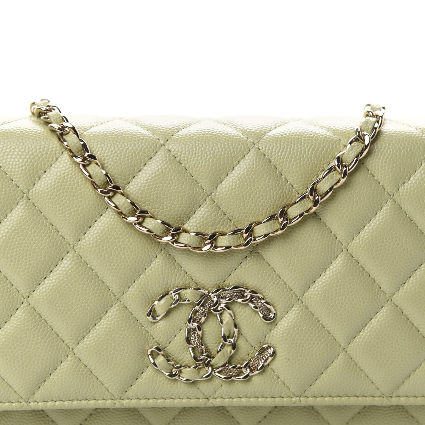 Caviar Quilted French New Wave Chain CC Wallet On Chain WOC Light Green