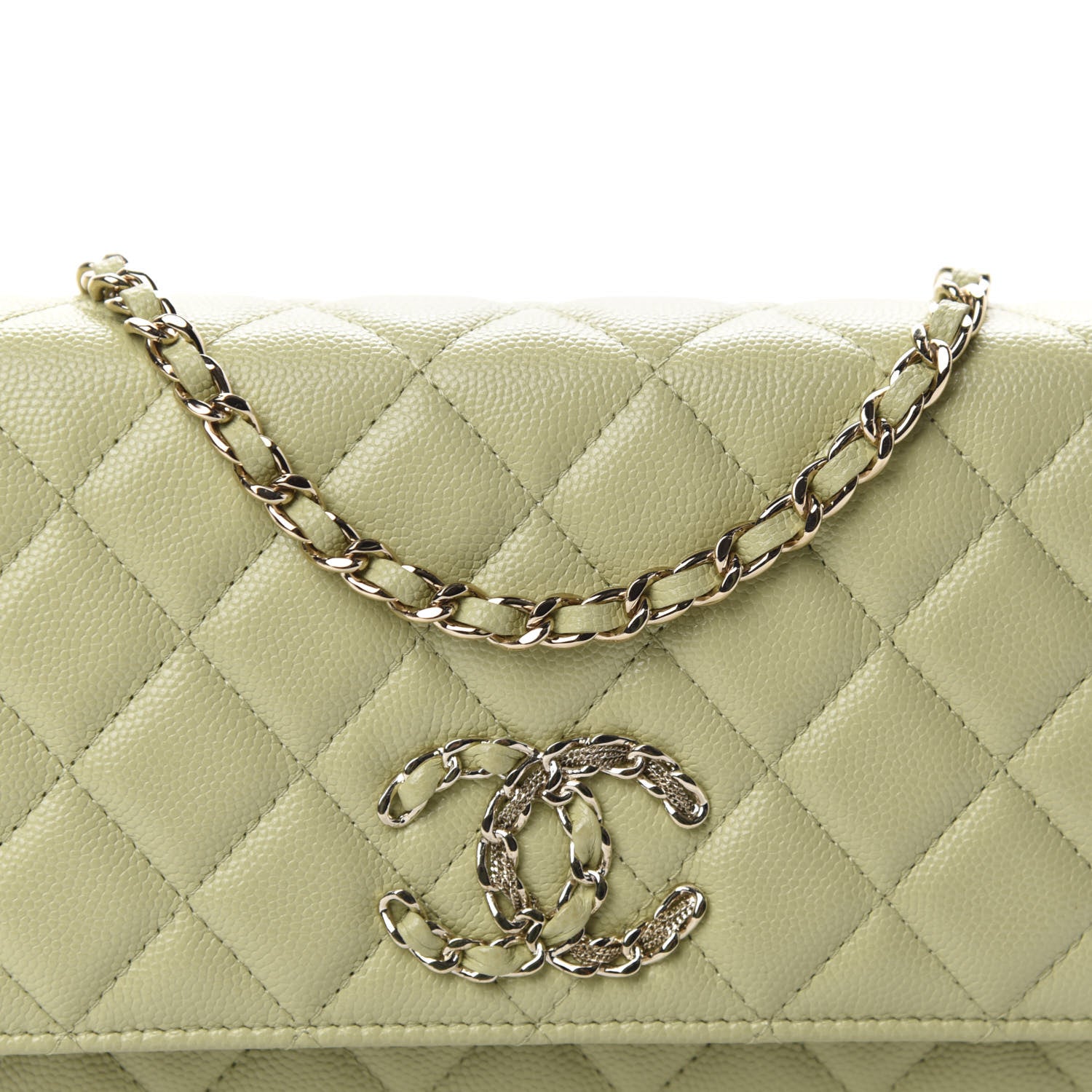 Chanel Caviar Quilted French New Wave Chain CC Wallet On Chain WOC Light Green 10 of 12