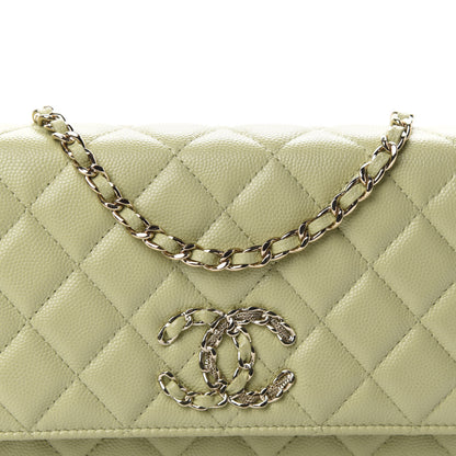 Chanel Caviar Quilted French New Wave Chain CC Wallet On Chain WOC Light Green 10 of 12