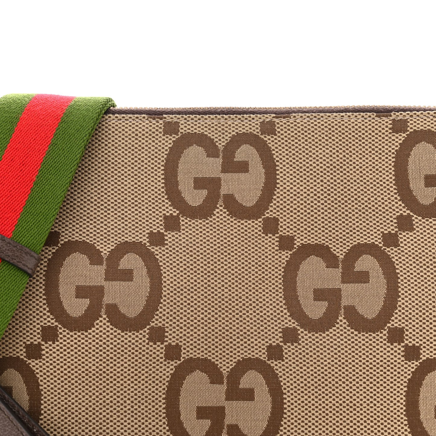 Monogram Jumbo GG Textured Dollar Calfskin Web Wristlet Messenger Bag Camel Ebony New Acero