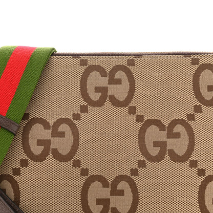 Gucci Monogram Jumbo GG Textured Dollar Calfskin Web Wristlet Messenger Bag Camel Ebony New Acero 8 of 14