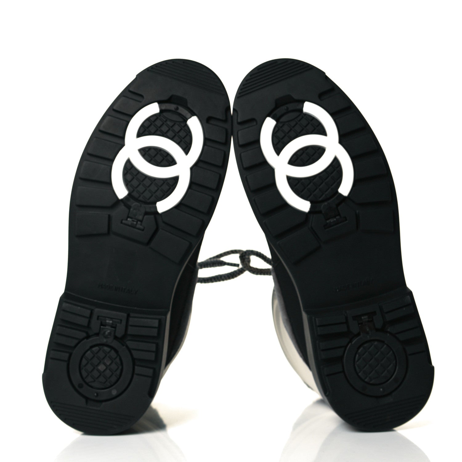 Chanel Lambskin Shearling Suede CC High Lace Up Boots 37 Grey Black 6 of 7