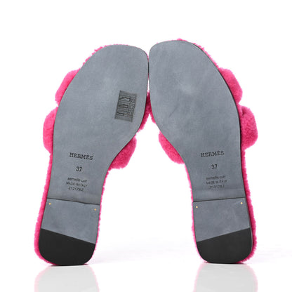 Hermes Woolskin Oran Sandals 37 Rose Fuchsia 5 of 7